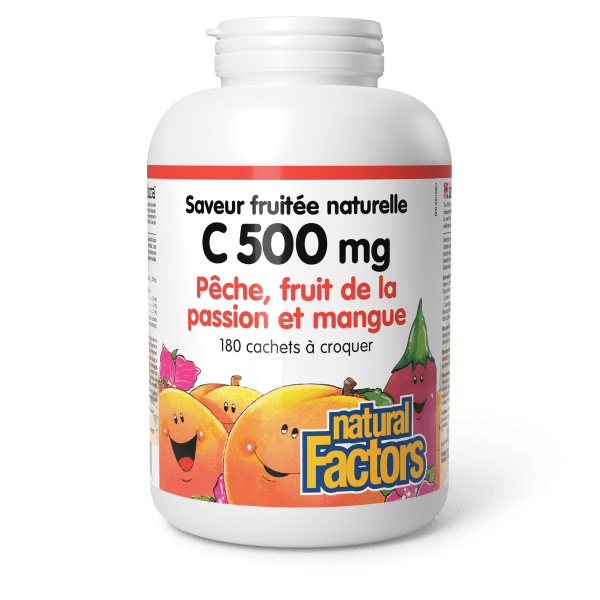 C 500 mg Saveur fruitée naturelle 500 mg 180 cachets à croquer pêche, fruit de la passion et mangue, image-hi-res