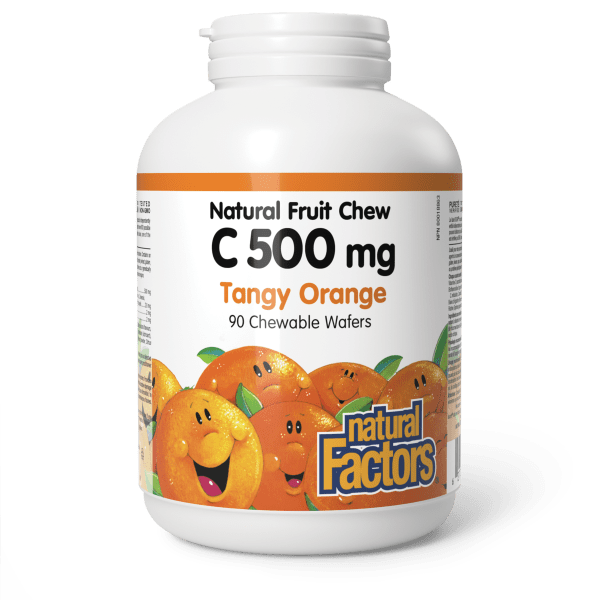 C 500 mg 100% Natural Fruit Chew 500 mg 90 Chewable Wafers Tangy Orange, image-hi-res
