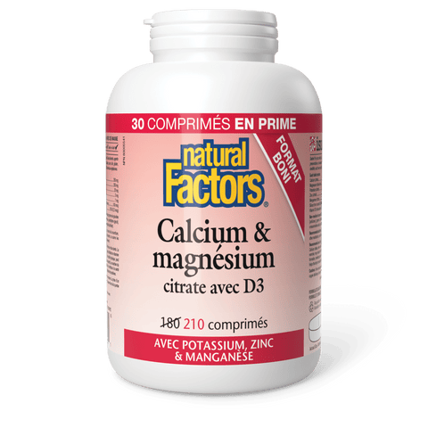 Calcium & magnésium citrate avec D3 avec potassium, zinc & manganèse, Natural Factors|v|image|8160
