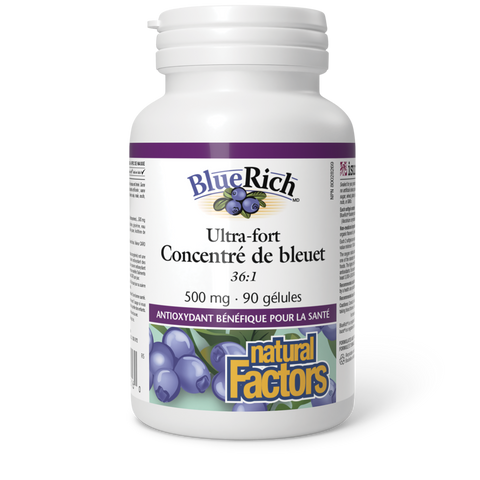 BlueRich Ultra-fort Concentré de bleuet 500 mg, Natural Factors|v|image|4516
