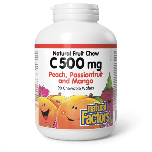 Vitamin C 500 mg 100% Natural Fruit Chew Peach, Passionfruit, and Mango