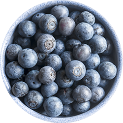 A bowl filled with fresh, plump blueberries.