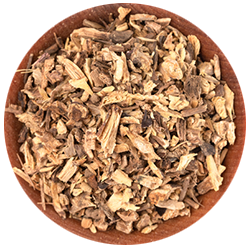 Dried echinacea in a wooden bowl on a white background