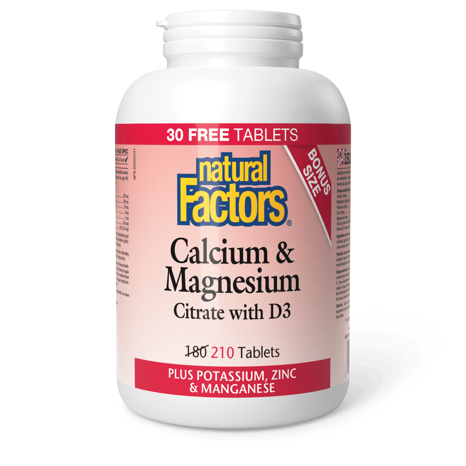 Calcium & Magnesium Citrate with D3 Plus Potassium, Zinc & Manganese, Natural Factors|v|image|8160