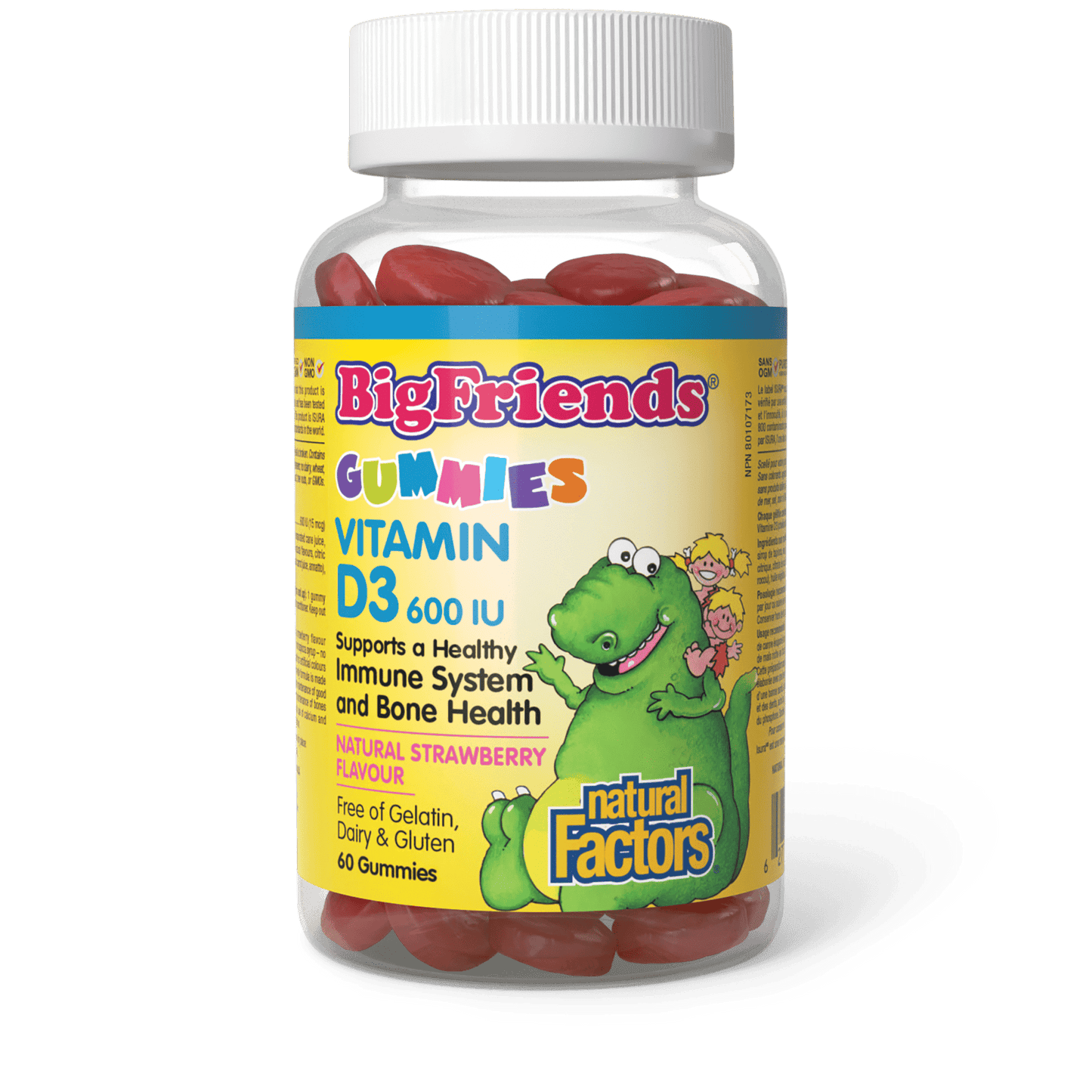 Vitamin D3 600 IU Natural Strawberry Flavour, Big Friends, Natural Factors|v|image|1048