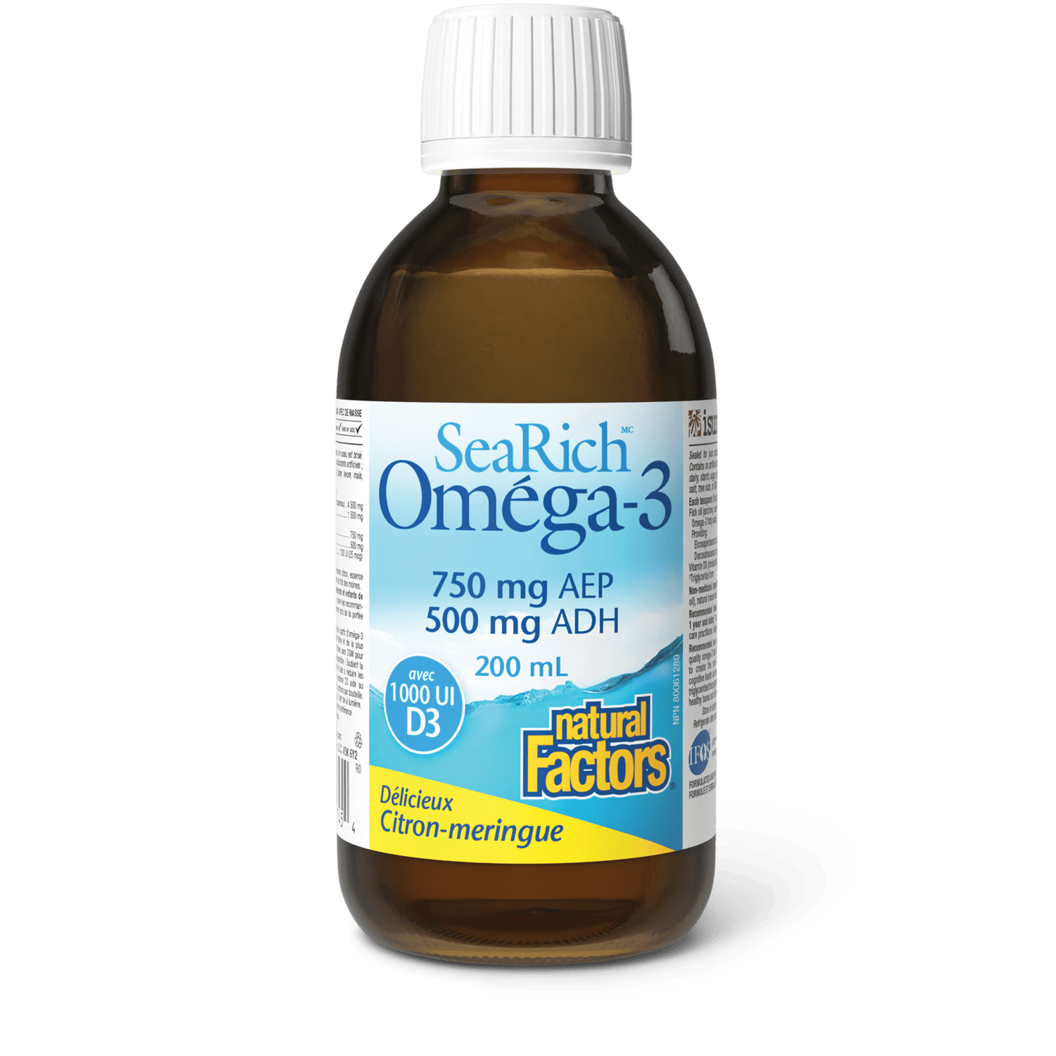 Oméga-3 avec D3 750 mg AEP/500 mg ADH, meringue au citron, SeaRich, Natural Factors|v|image|35745