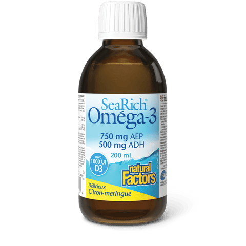 Oméga-3 avec D3 750 mg AEP/500 mg ADH, meringue au citron, SeaRich, Natural Factors|v|image|35745