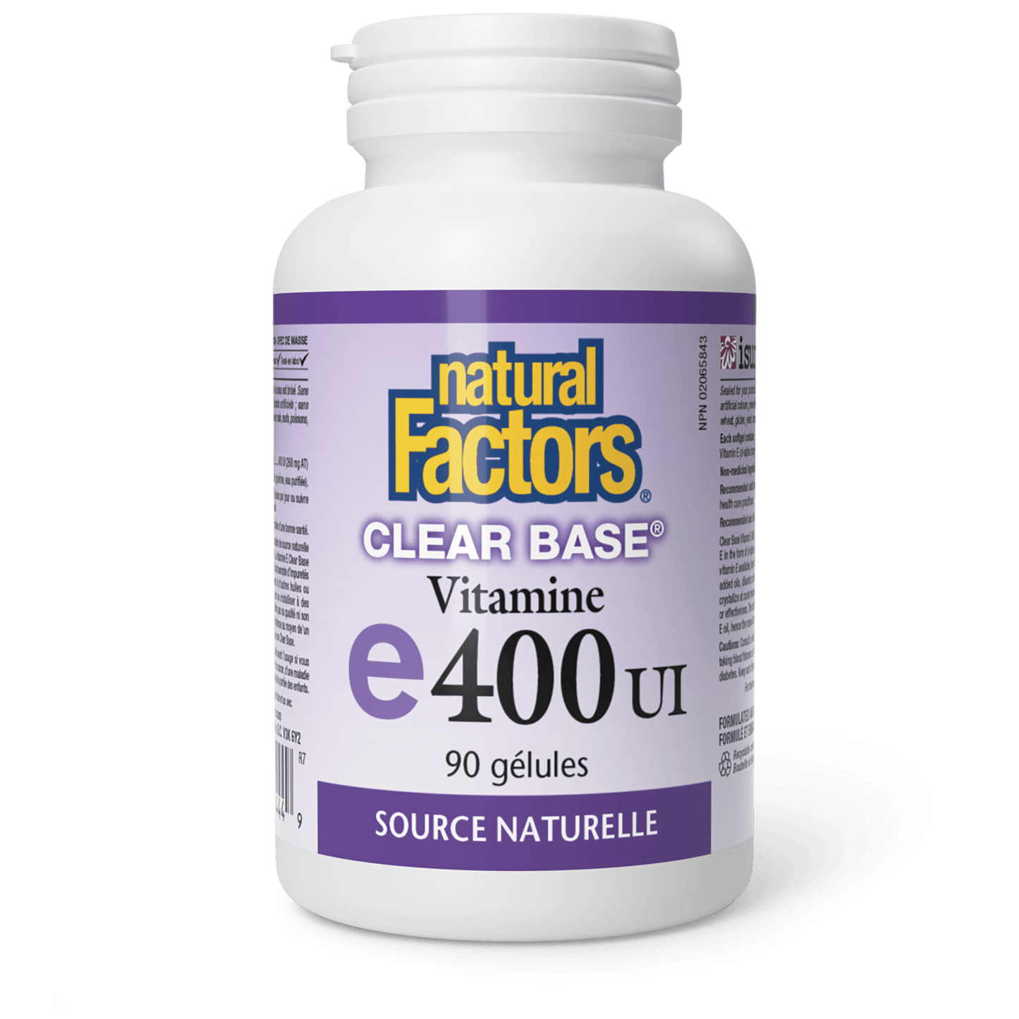 Vitamine E Clear BaseMD 400 UI, source naturelle, Natural Factors|v|image|1444