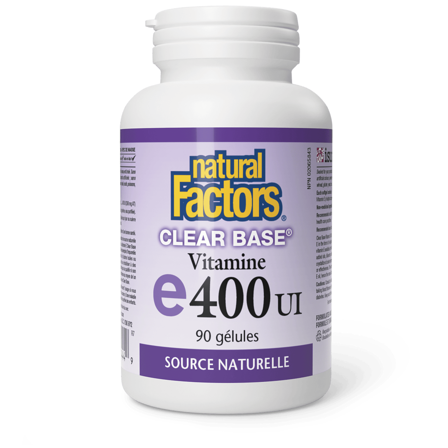 Vitamine E Clear BaseMD 400 UI, source naturelle, Natural Factors|v|image|1444