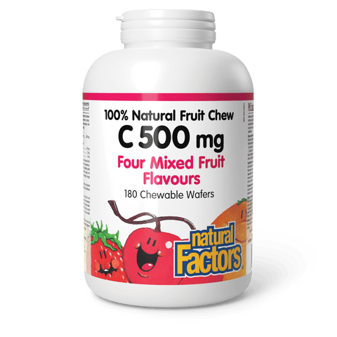 C 500 mg 100% Natural Fruit Chew, Four Mixed Fruit Flavours, Natural Factors|v|image|1336