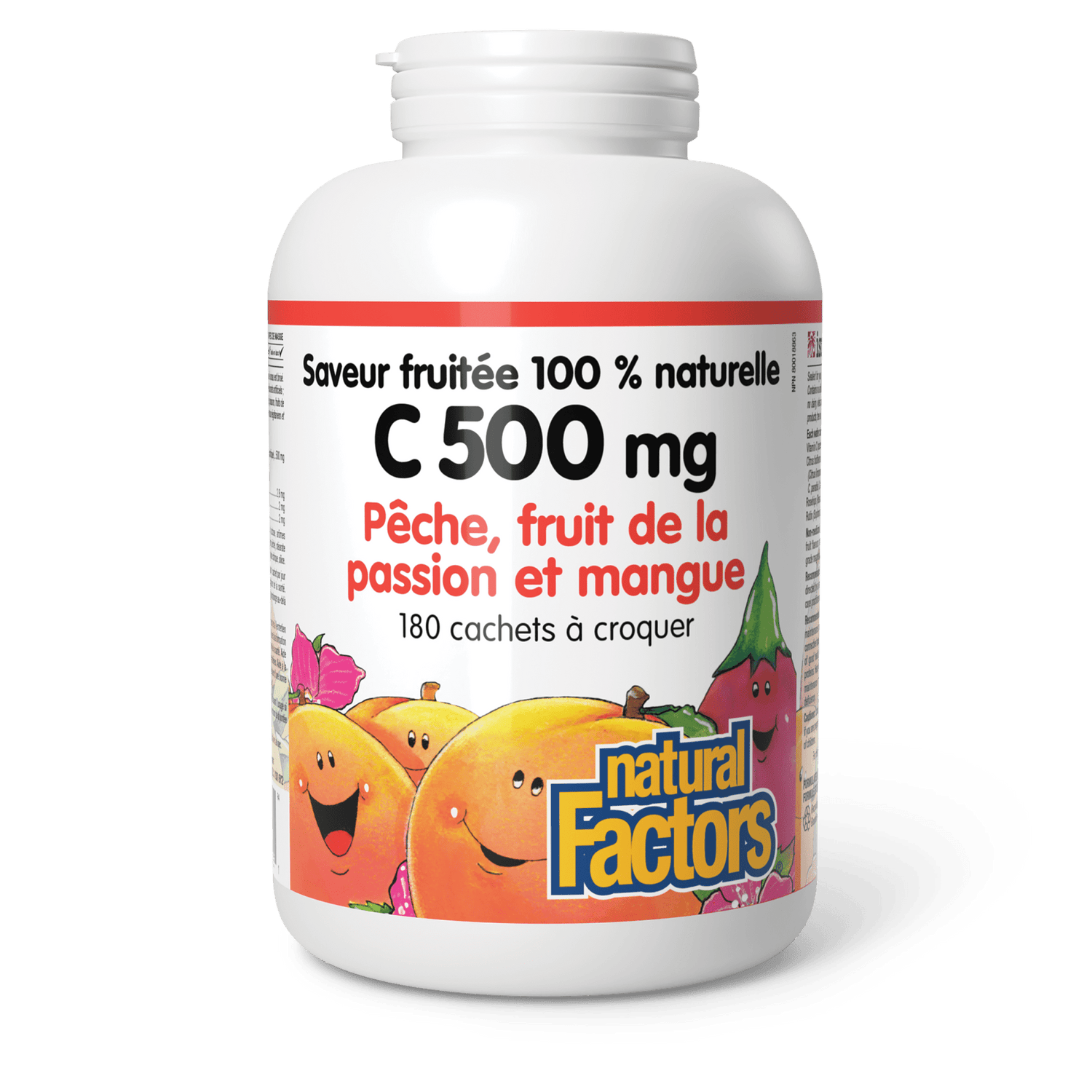 C 500 mg saveur fruitée 100 % naturelle, pêche, fruit de la passion et mangue, Natural Factors|v|image|1325