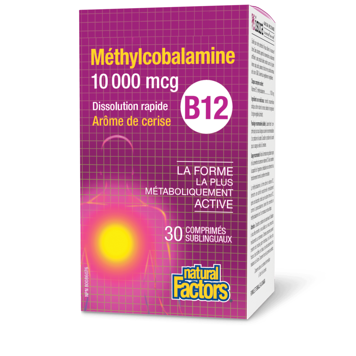 Méthylcobalamine B12 10 000 mcg, arôme de cerise, Natural Factors|v|image|1244