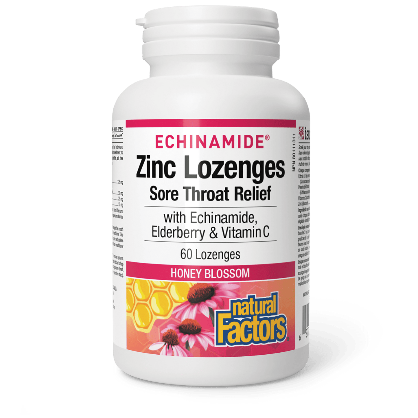 Zinc Lozenges with Echinamide, Elderberry & Vitamin C, Honey Blossom, ECHINAMIDE, Natural Factors|v|image|1688