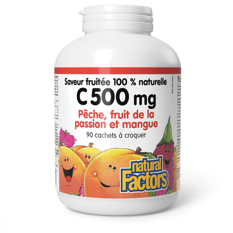 C 500 mg saveur fruitée 100 % naturelle, pêche, fruit de la passion et mangue, Natural Factors|v|image|1324