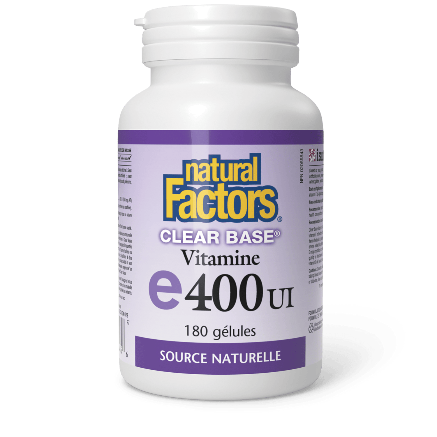 Vitamine E Clear BaseMD 400 UI, source naturelle, Natural Factors|v|image|1445
