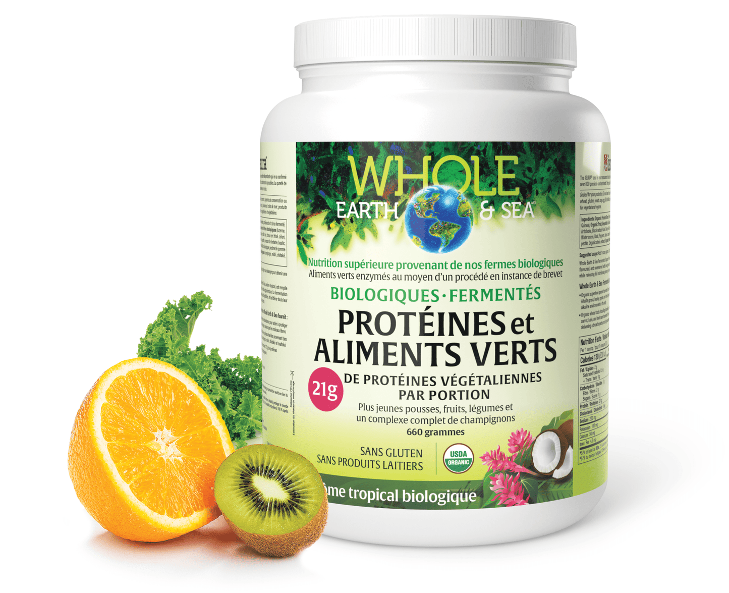 Protéines et aliments verts biologiques fermentés, arôme tropical biologique, Whole Earth & Sea, Whole Earth & Sea®|v|image|35523