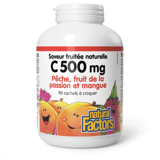 C 500 mg Saveur fruitée naturelle  500 mg  90 cachets à croquer pêche, fruit de la passion et mangue, image-hi-res