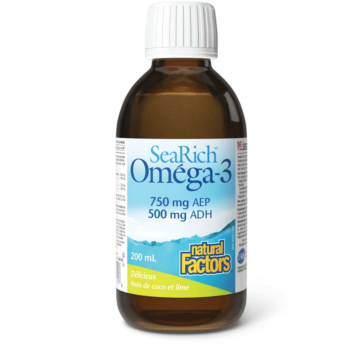 Oméga-3 750 mg AEP/500 mg ADH, noix de coco et lime, SeaRich, Natural Factors|v|image|35741