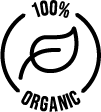 100% organic logo with leaf in the middle