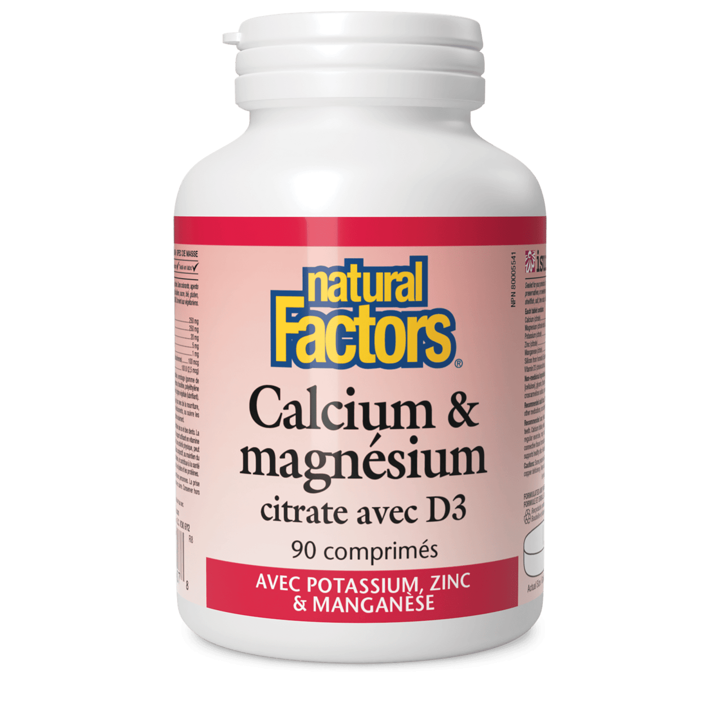 Calcium & magnésium citrate avec D3 avec potassium, zinc & manganèse, Natural Factors|v|image|1607
