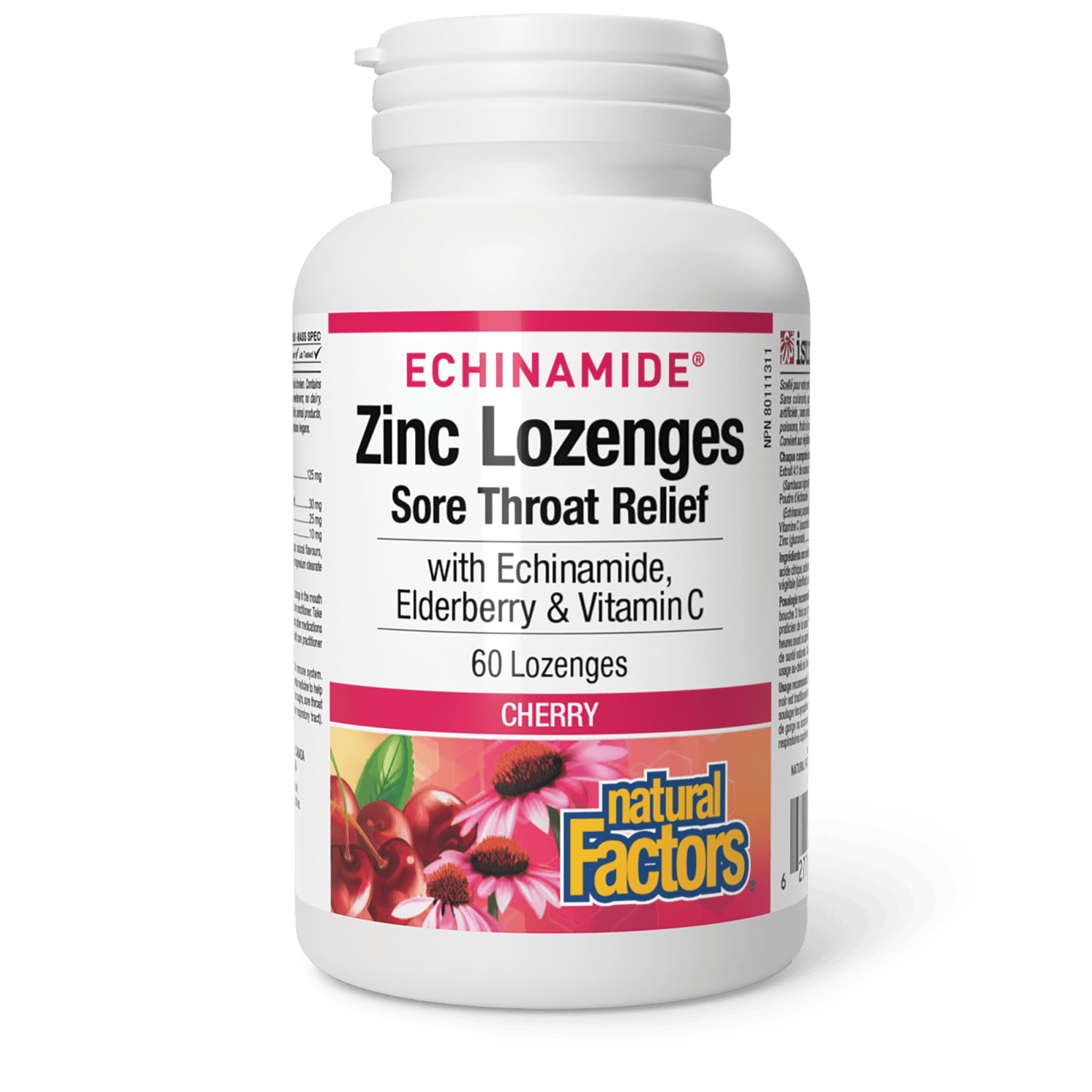 Zinc Lozenges with Echinamide, Elderberry & Vitamin C, Cherry, ECHINAMIDE, Natural Factors|v|image|1689