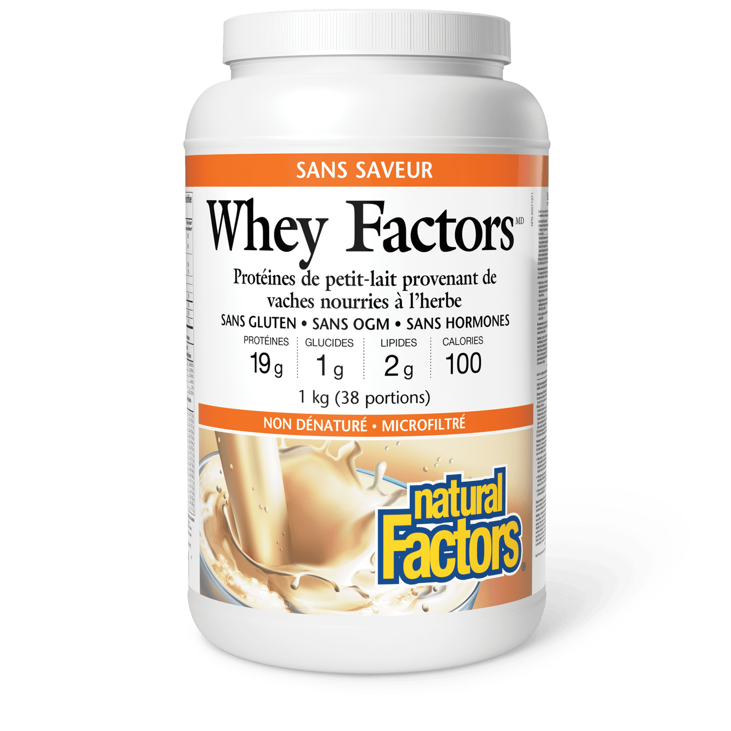 Whey Factors Protéine de petit-lait, sans saveur, Natural Factors|v|image|2929