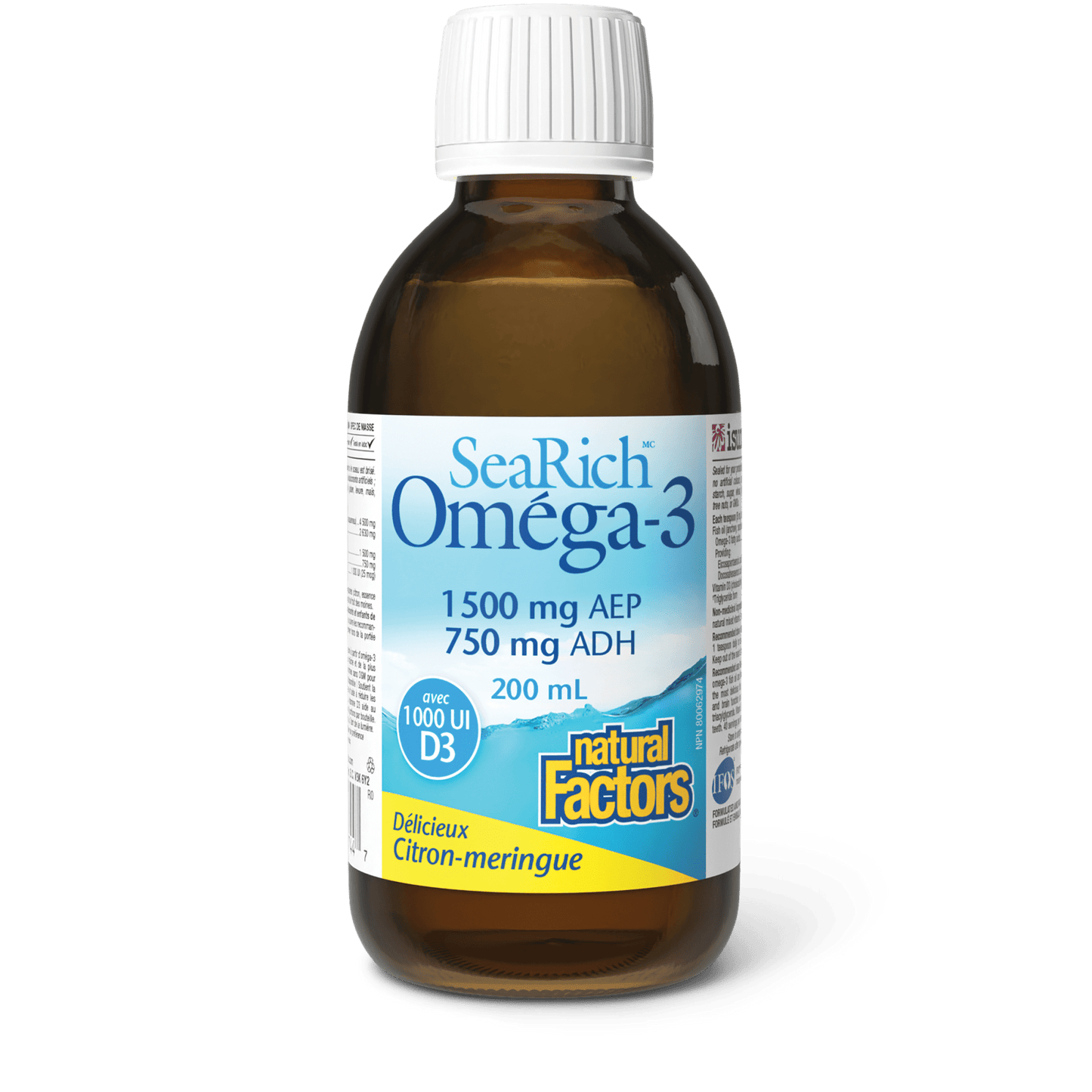 Oméga-3 avec D3 1 500 mg AEP/750 mg ADH, meringue au citron, SeaRich, Natural Factors|v|image|35744