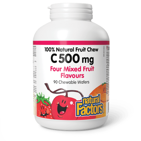 C 500 mg 100% Natural Fruit Chew, Four Mixed Fruit Flavours, Natural Factors|v|image|1332