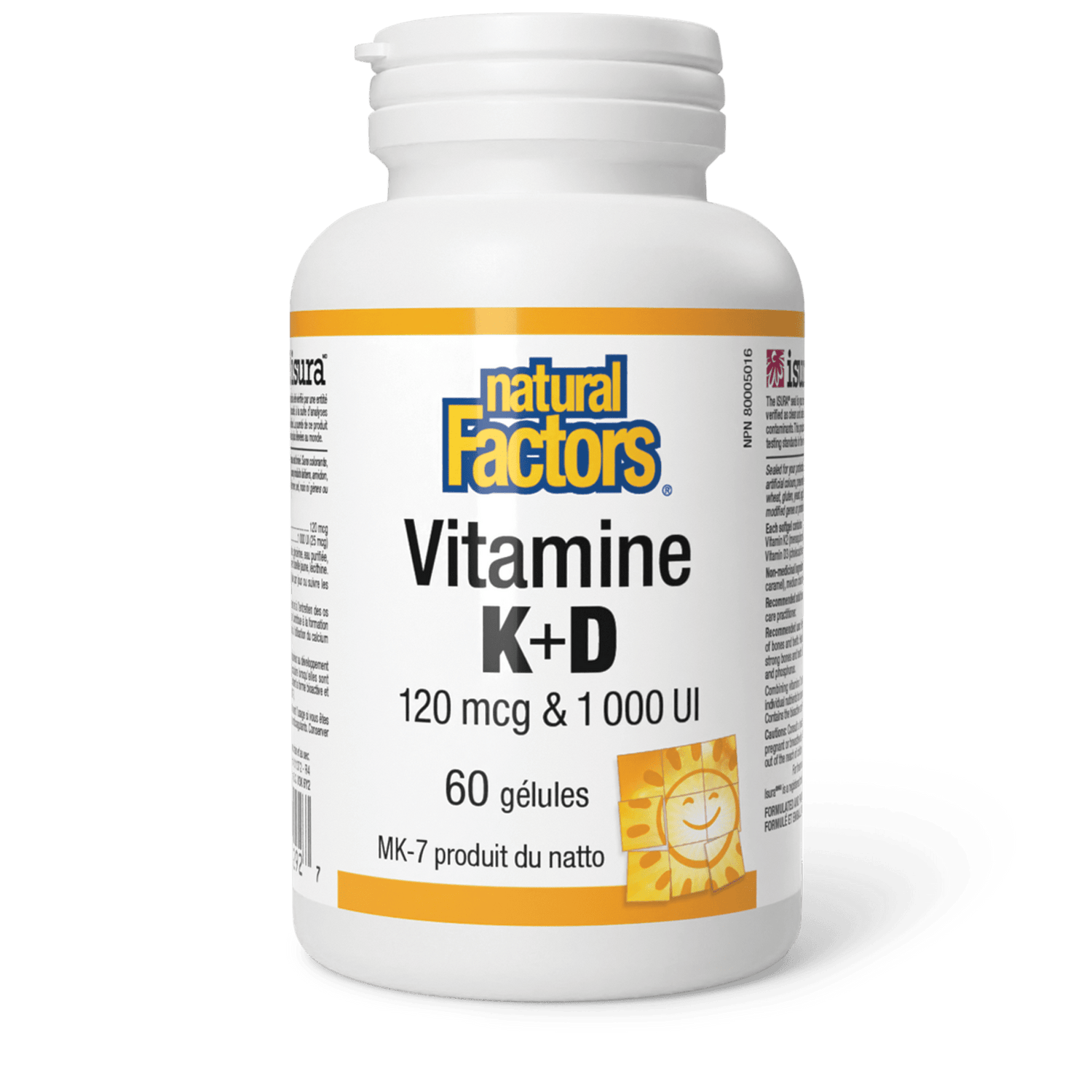 Vitamine K+D 120 mcg & 1 000 UI, Natural Factors|v|image|1292