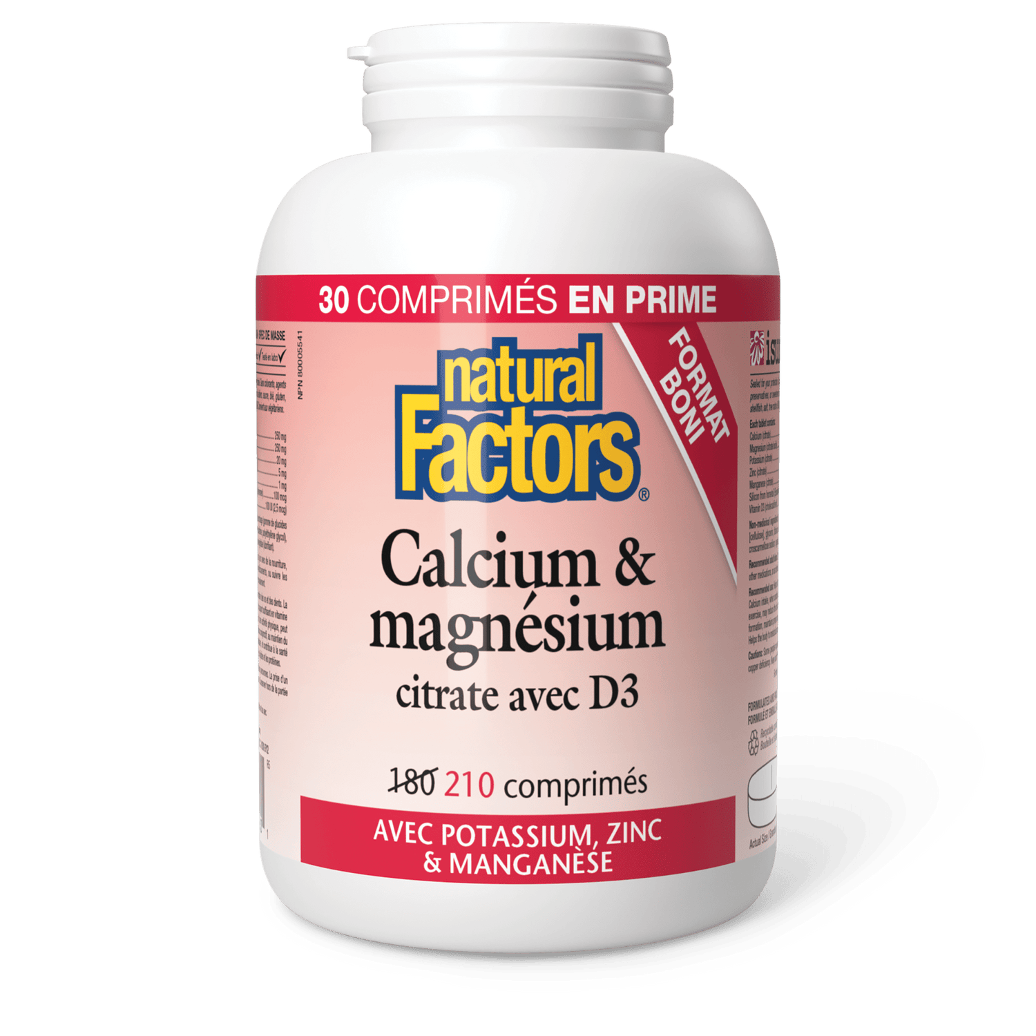 Calcium & magnésium citrate avec D3 avec potassium, zinc & manganèse, Natural Factors|v|image|8160