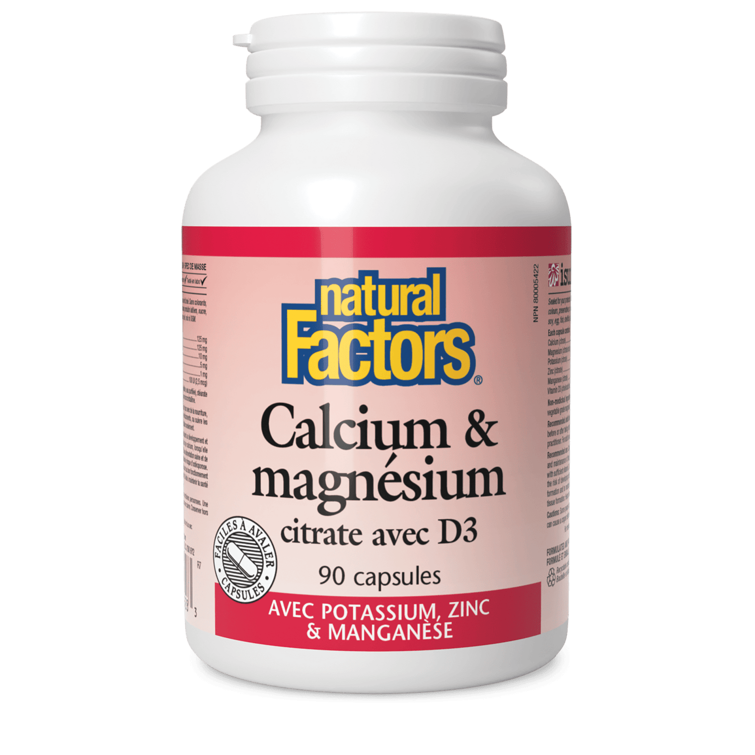Calcium & magnésium citrate avec D3 avec potassium, zinc & manganèse, Natural Factors|v|image|1628