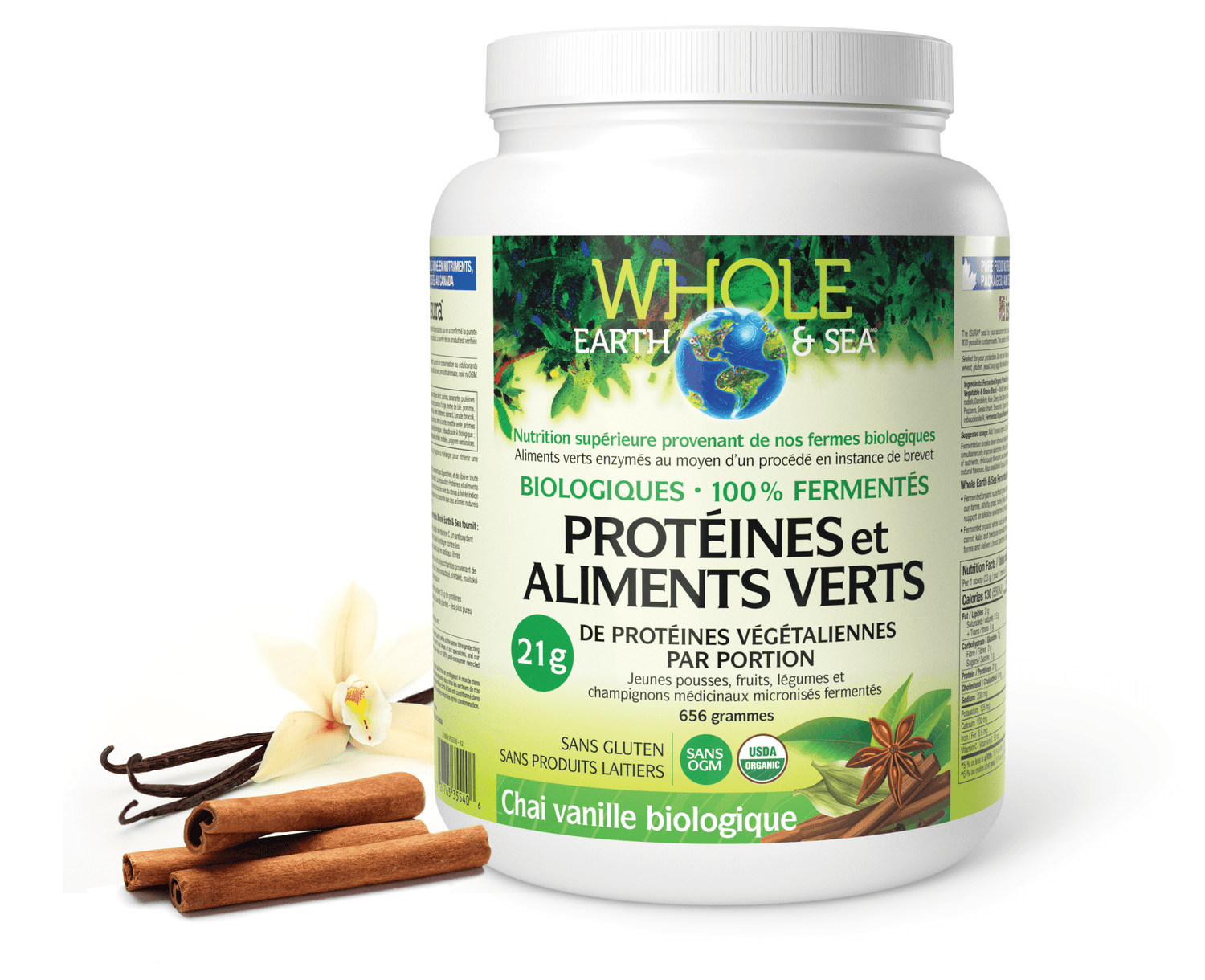 Protéines et aliments verts biologiques fermentés, chai vanille biologique, Whole Earth & Sea, Whole Earth & Sea®|v|image|35540