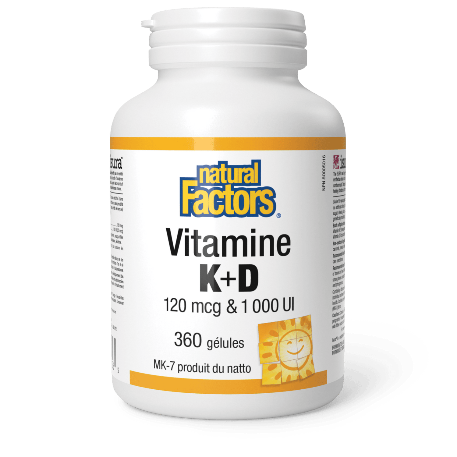 Vitamine K+D 120 mcg & 1 000 UI, Natural Factors|v|image|1056