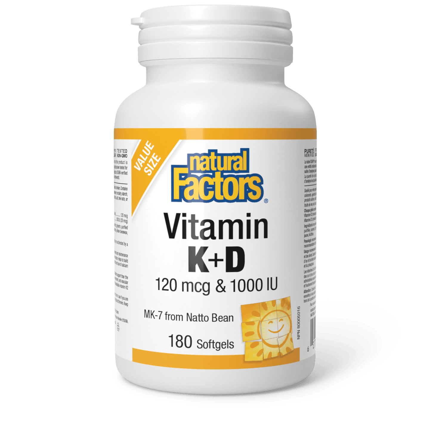 Vitamin K+D 120 mcg & 1000 IU, Natural Factors|v|image|8000