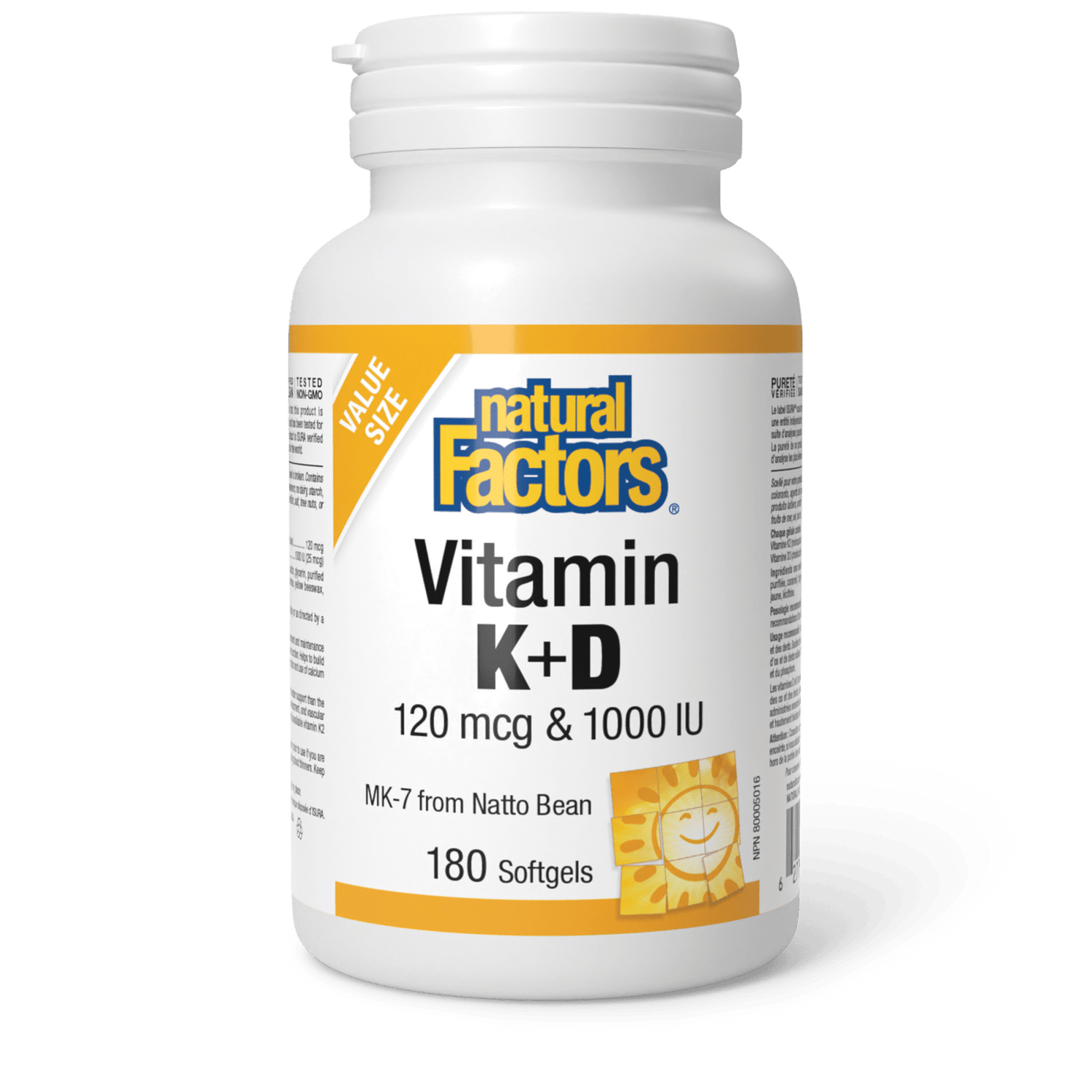 Vitamin K+D 120 mcg & 1000 IU, Natural Factors|v|image|8000