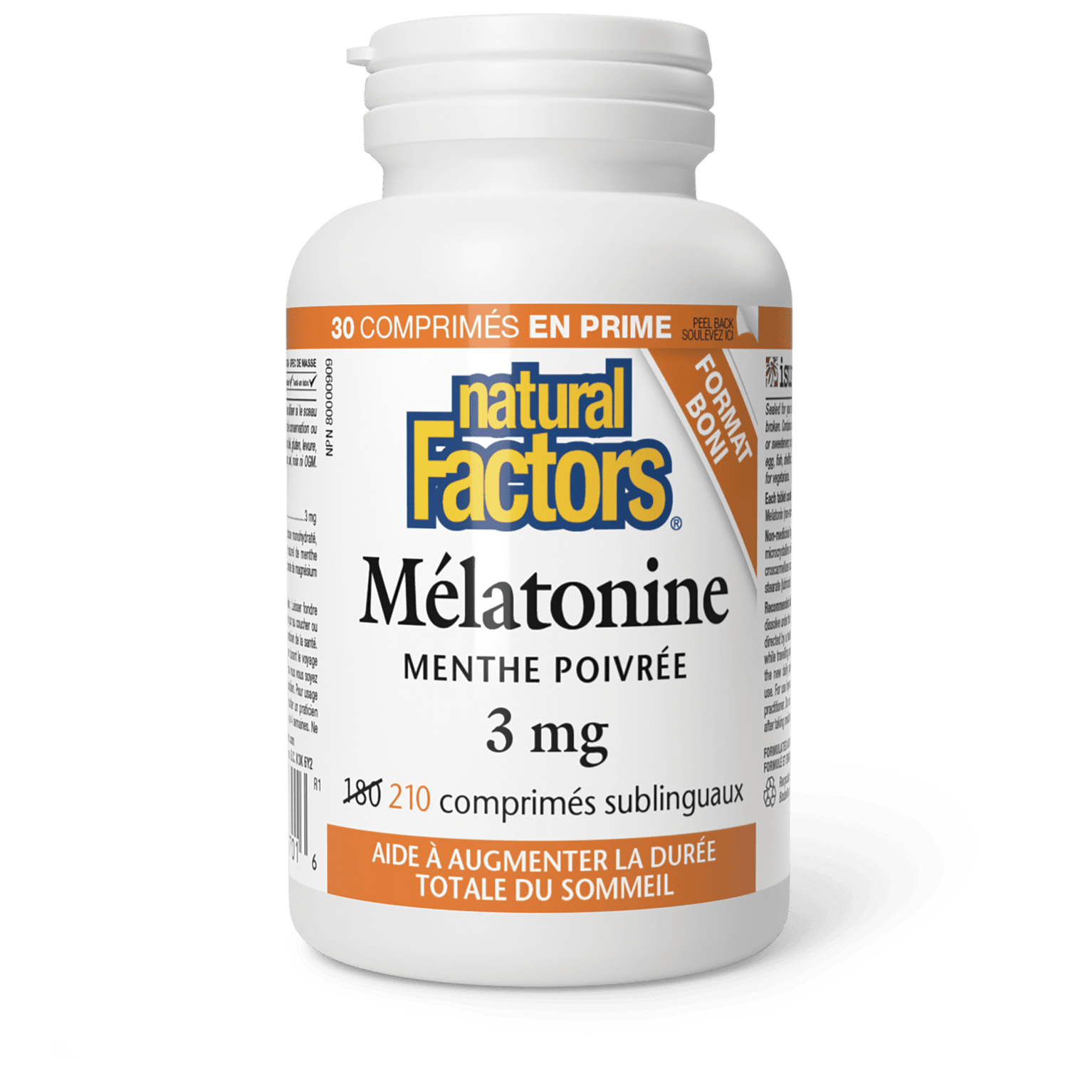 Mélatonine 3 mg, menthe poivrée, Natural Factors|v|image|8701