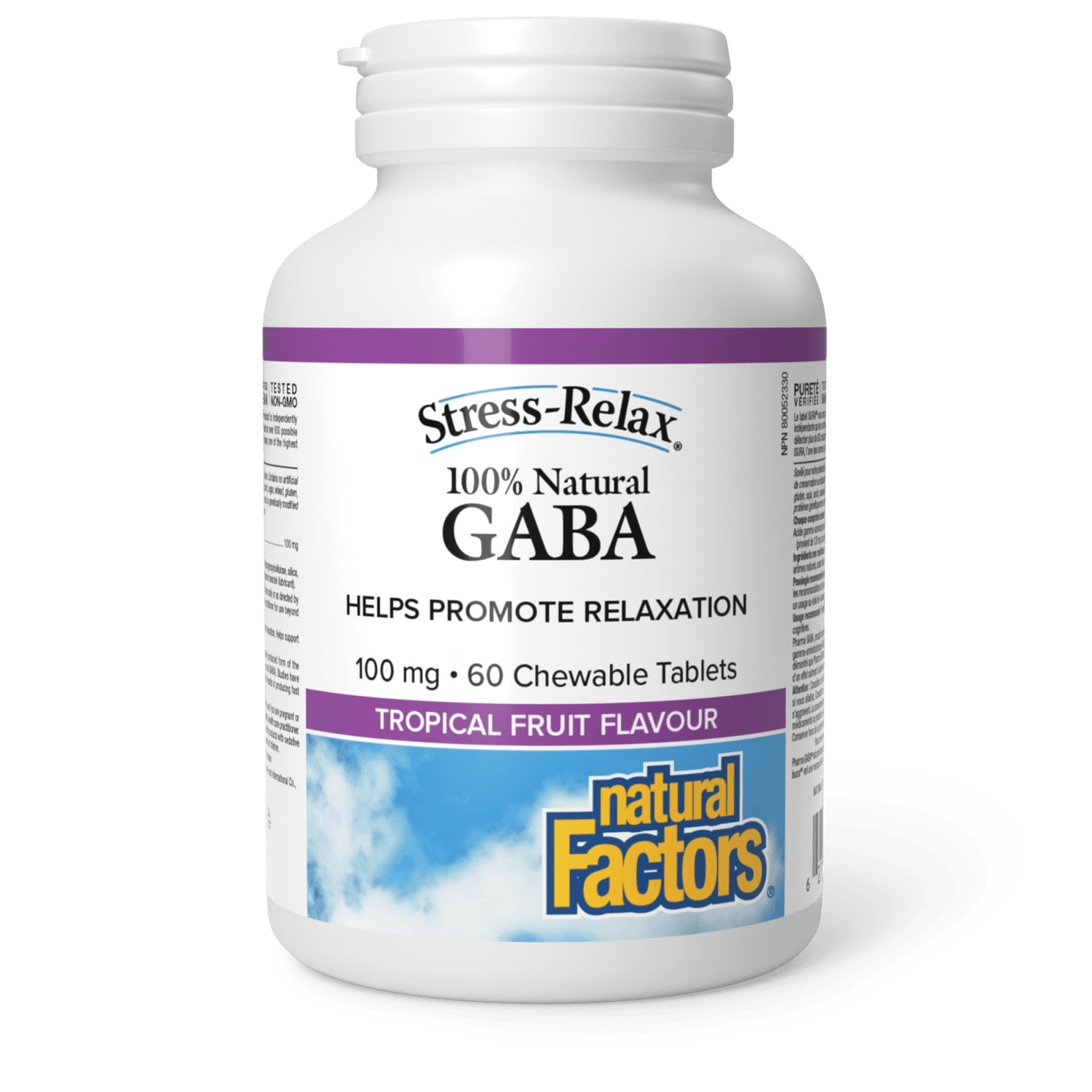 100% Natural GABA 100 mg, Tropical Fruit, Stress-Relax, Natural Factors|v|image|2835