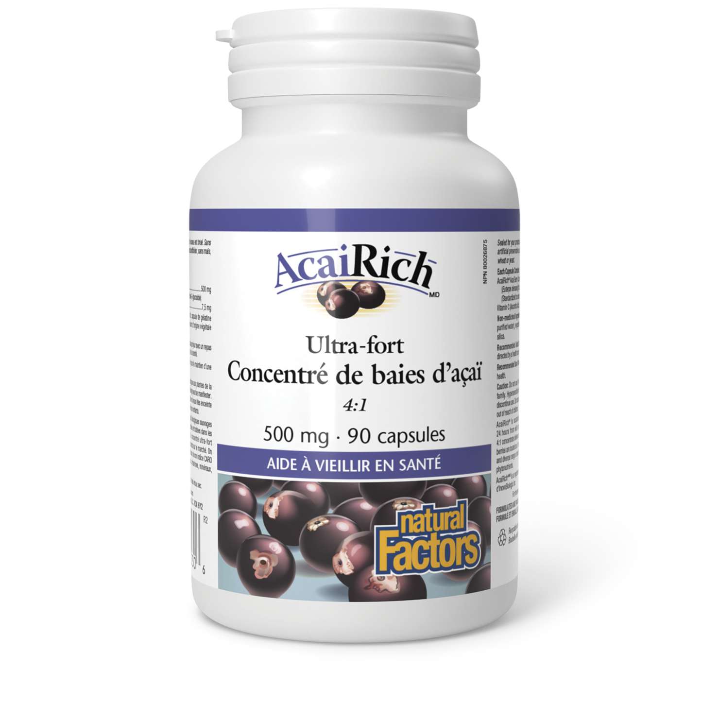 AcaiRich Ultra-fort Concentré de baies d’açaï 500 mg, Natural Factors|v|image|4530