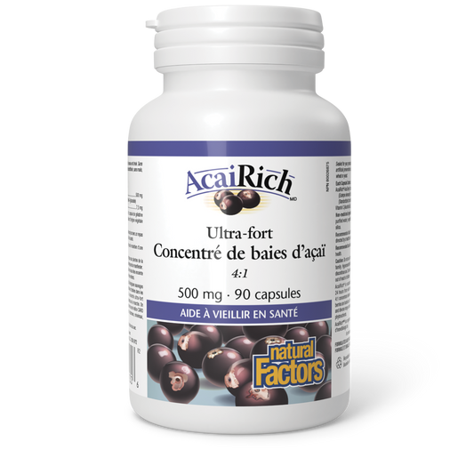 AcaiRich Ultra-fort Concentré de baies d’açaï 500 mg, Natural Factors|v|image|4530