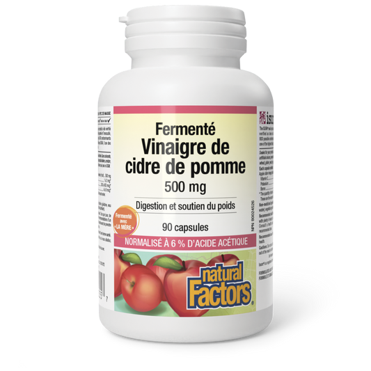 Vinaigre de cidre de pomme fermenté 500 mg, Natural Factors|v|image|2055