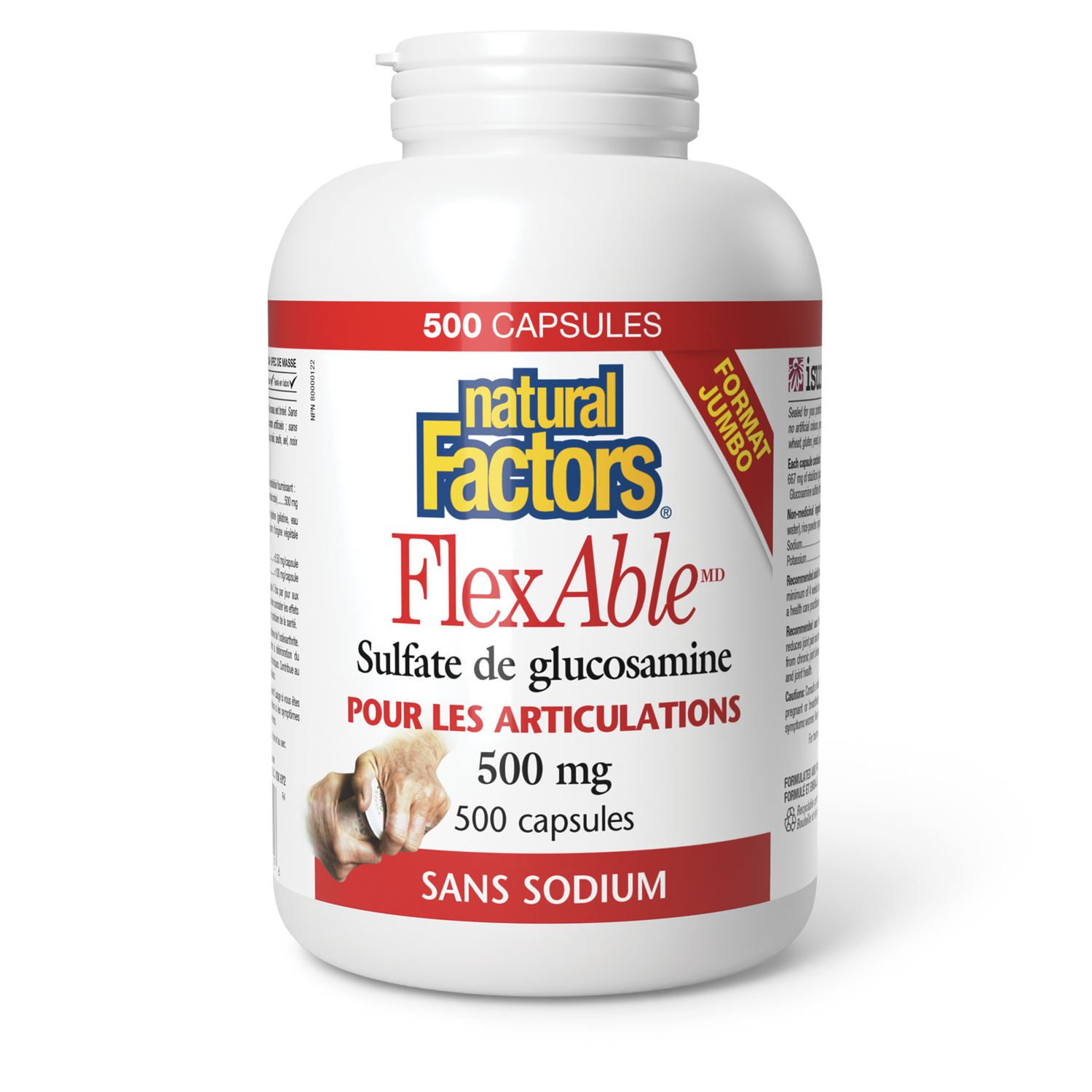 FlexAble Sulfate de glucosamine 500 mg, Natural Factors|v|image|26592