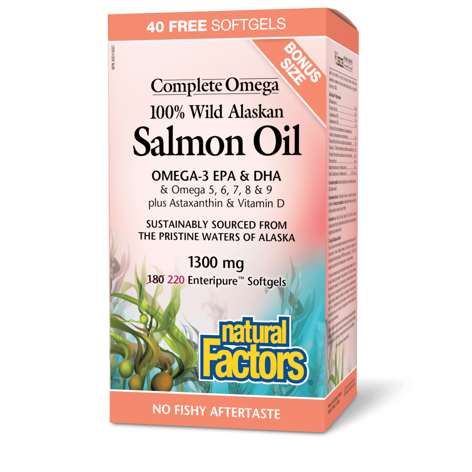 100% Wild Alaskan Salmon Oil 1300 mg, Complete Omega, Natural Factors|v|image|8266