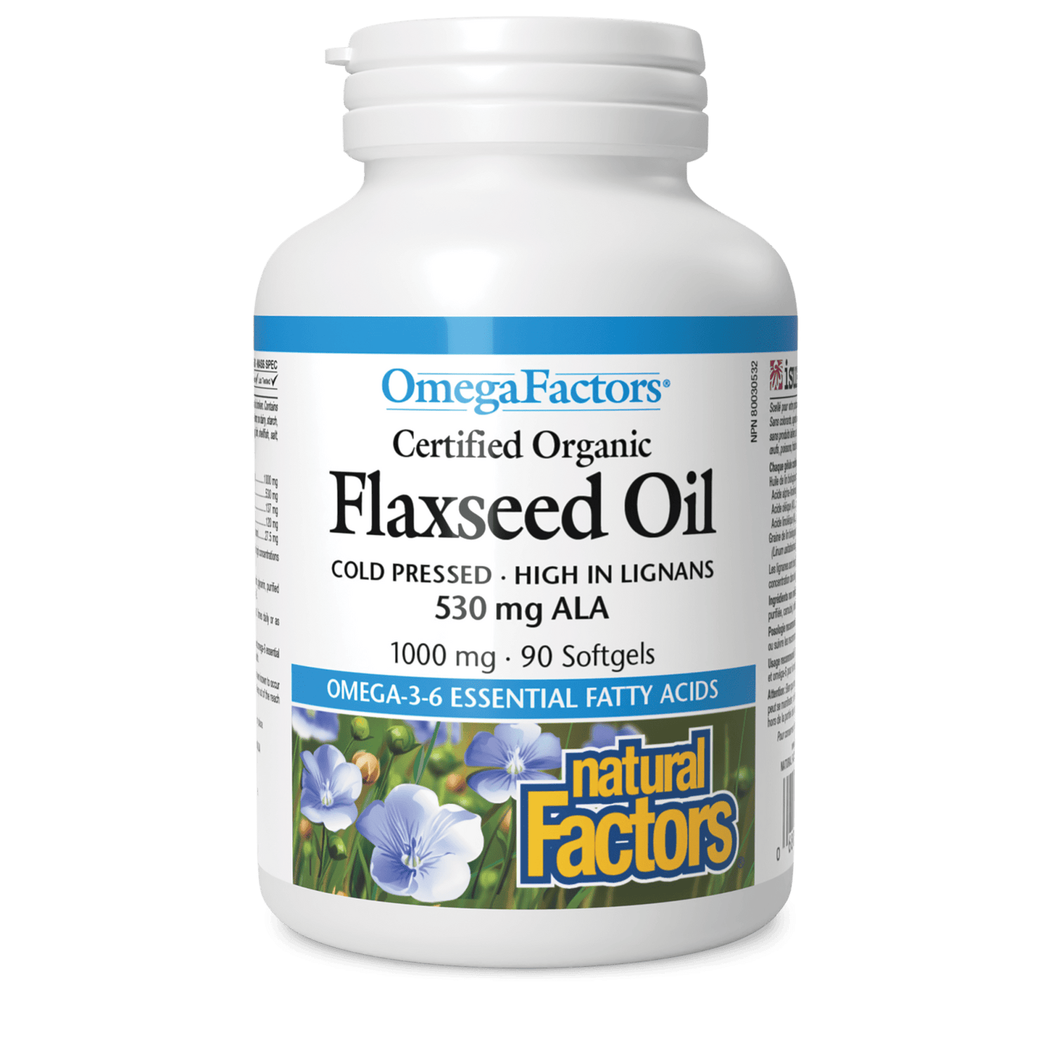 Flaxseed Oil Certified Organic 1000 mg, OmegaFactors, Natural Factors|v|image|2210