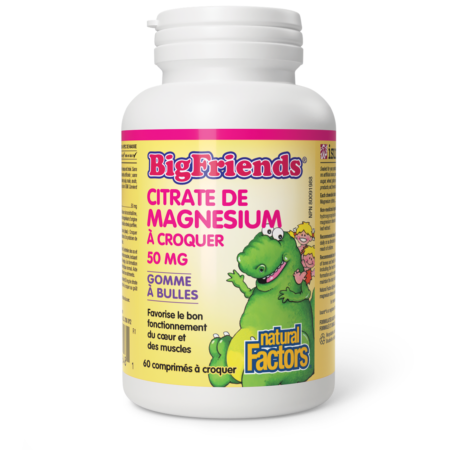 Citrate de magnésium à croquer 50 mg, gomme à bulles, Big Friends, Natural Factors|v|image|1648