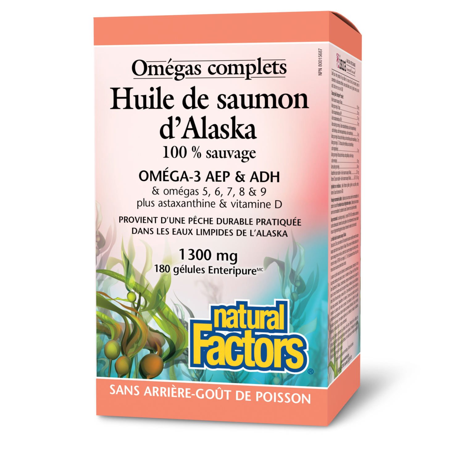 Huile de saumon d’Alaska 100 % sauvage 1 300 mg, Omégas complets, Natural Factors|v|image|2266