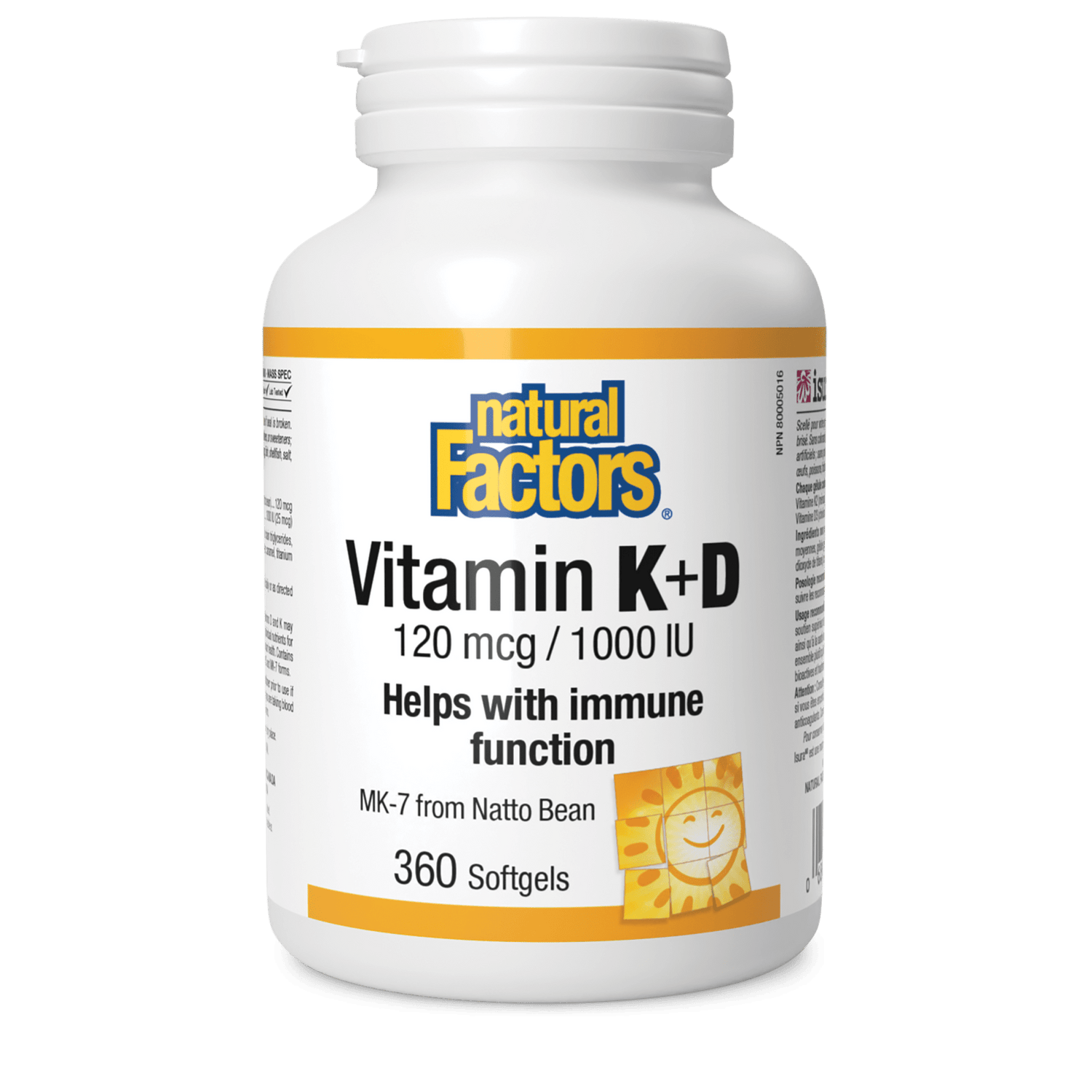Vitamin K+D 120 mcg/1000 IU, Natural Factors|v|image|1056