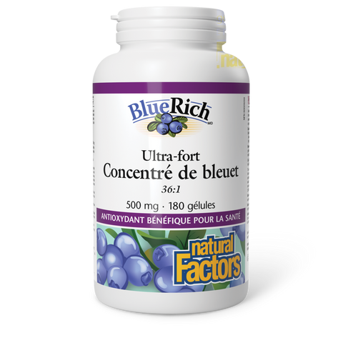 BlueRich Ultra-fort Concentré de bleuet 500 mg, Natural Factors|v|image|4517