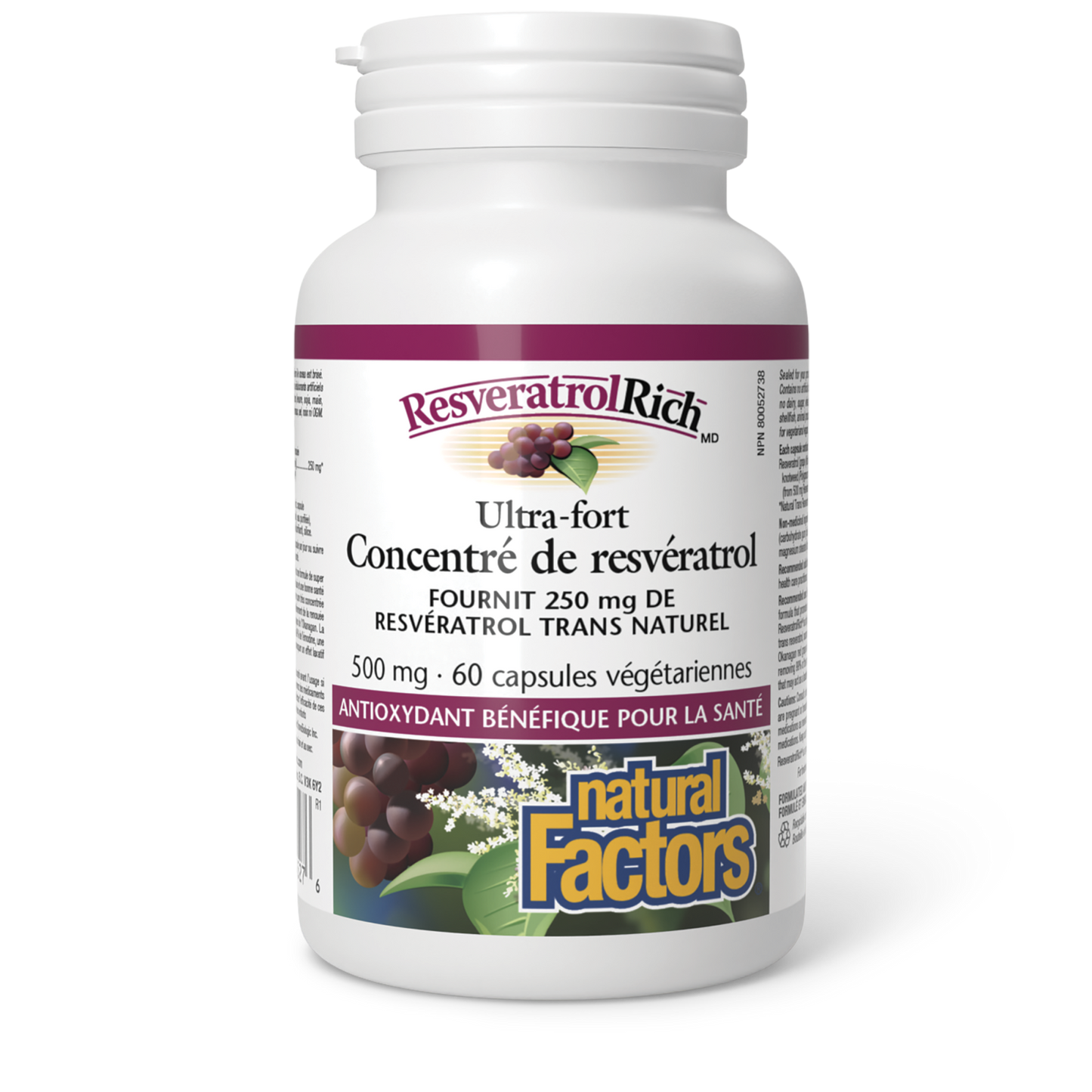 ResveratrolRich Ultra-fort Concentré de resvératrol 500 mg, Natural Factors|v|image|4527