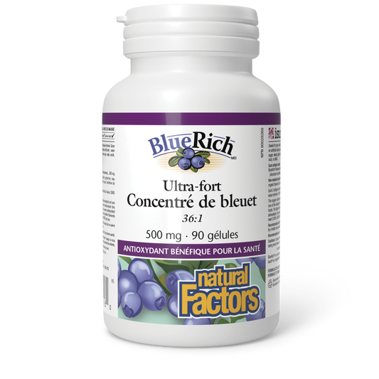 BlueRich Ultra-fort Concentré de bleuet 500 mg, Natural Factors|v|image|4516
